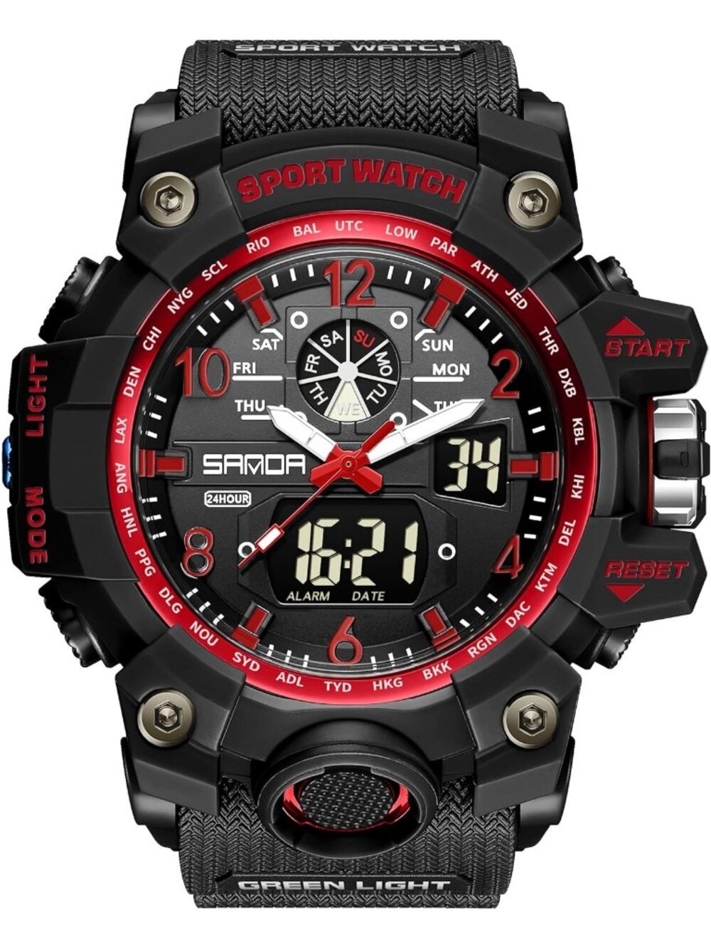 Men's Black Red Analog Quartz Sports Waterproof Military LED Digital Wrist Watch